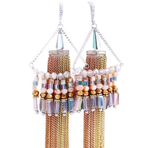 Retro Triangle Tassel Artificial Crystal Earrings