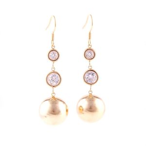 Minimalist Long Gold-tone Round Bead Drop Earrings
