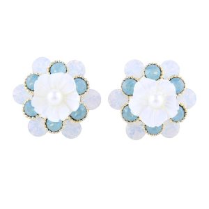 Shell Flower Two-Tone Rhinestone Stud Earrings