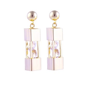 Golden 3D Hollow Column Earrings