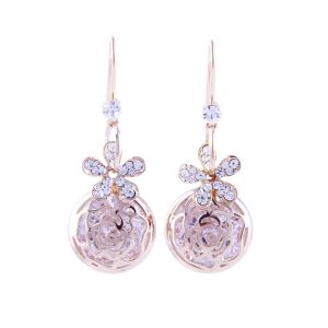 Flower Hollow Filled Zirconia Dangle Earrings