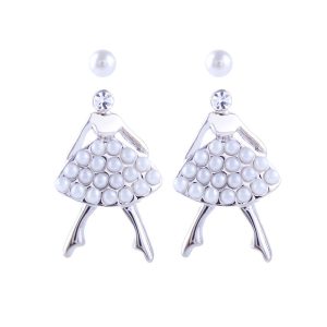 Dancing Girl Stud Earrings with Embedded Beads