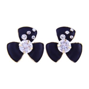 Black Three-Petal Flower Zircon Stud Earrings