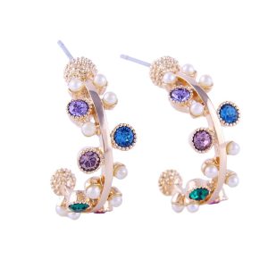 Half-Circle Unique Gold-tone Colorful Diamond Earrings