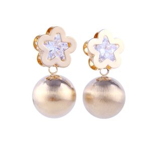 Floral Zirconia Brushed Pendant Earrings