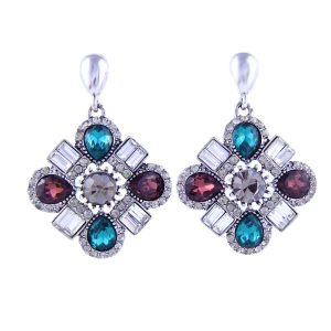 Geometric Colored Rhinestone Vintage Earrings