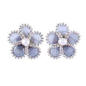 Handcrafted Flower-Shaped Earrings with Natural Stones