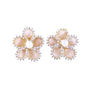 Handcrafted Flower-Shaped Earrings with Natural Stones
