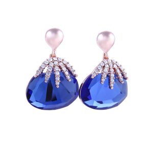 Blue Fan-shaped Pendant Earrings