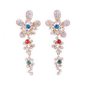 Gold-tone Luxurious Colorful Rhinestone Unique Women's Party Earrings