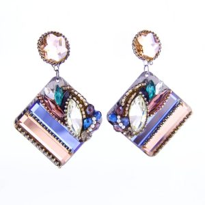 Square Colorful Sparkling Women's Earrings