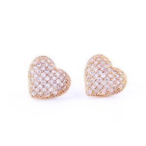 Heart-shaped Full Rhinestone Silver Pin Earrings