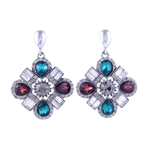 Geometric Colored Rhinestone Vintage Earrings