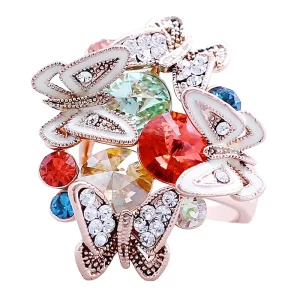 Three Butterflies Colorful Ring